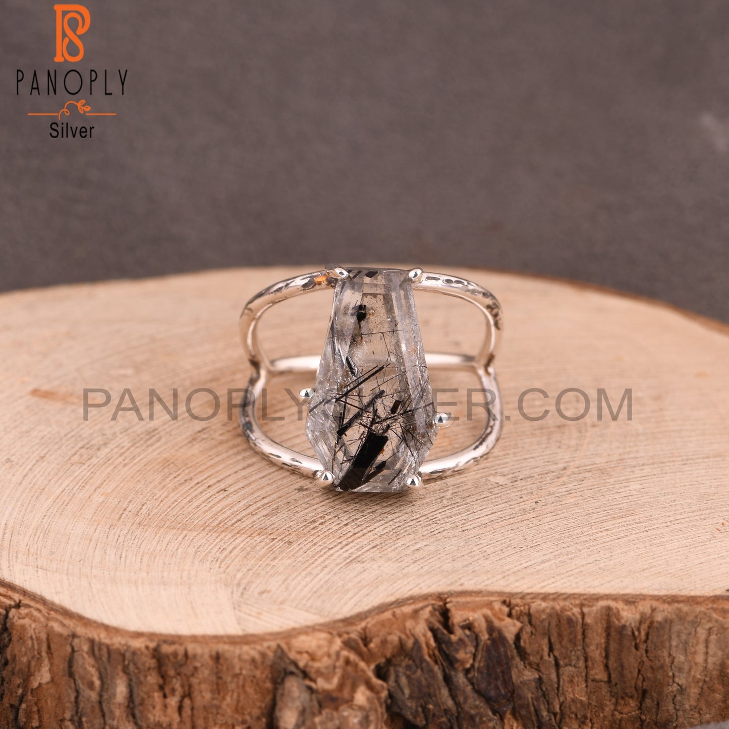 Coffin 925 Sterling Silver Black Rutile Attractive Ring