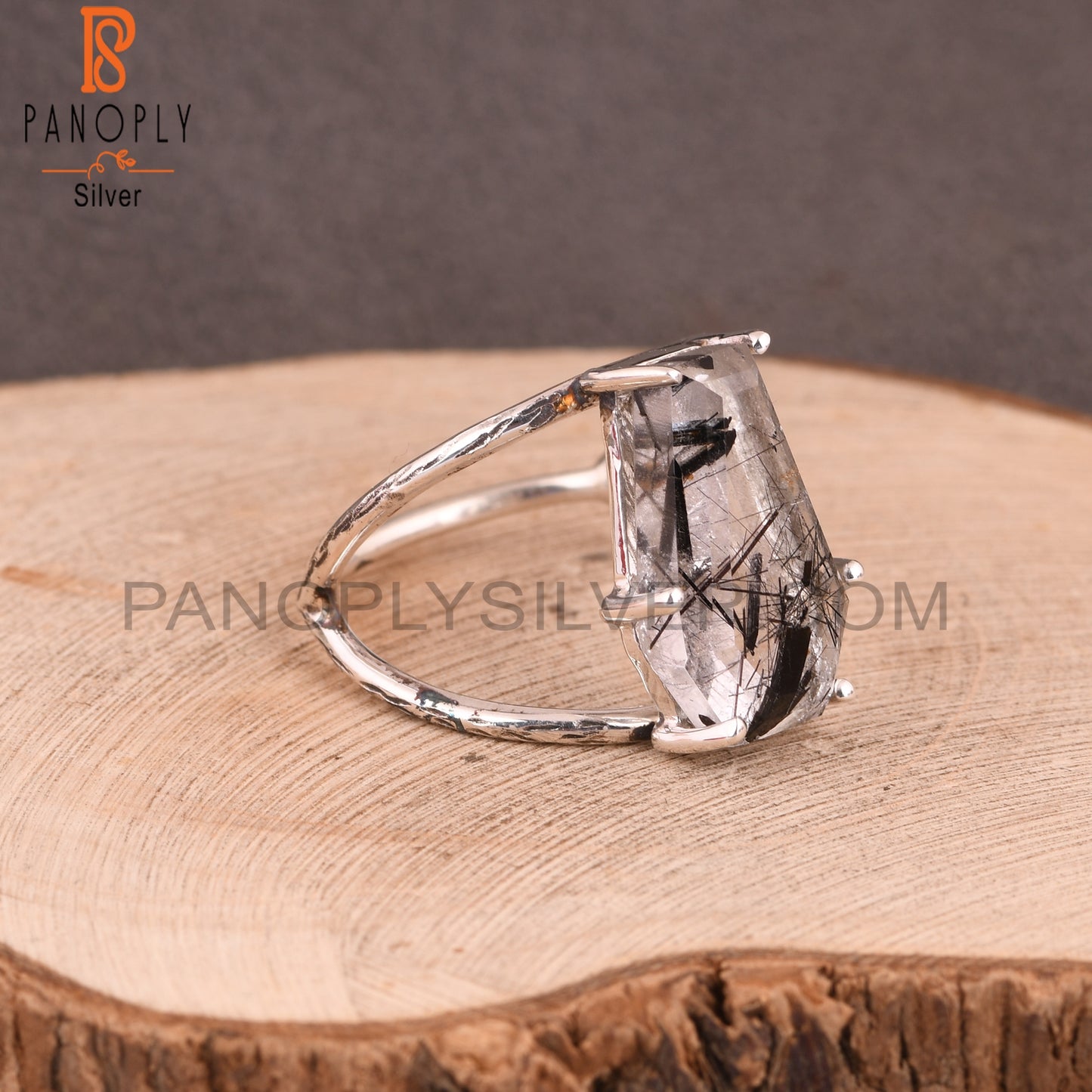Coffin 925 Sterling Silver Black Rutile Attractive Ring