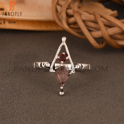 Strawberry Quartz & Garnet Kite Shape 925 Sterling Silver Ring