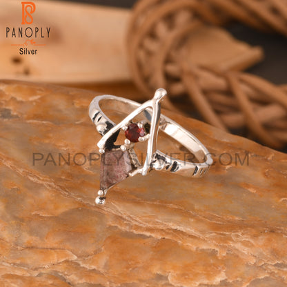 Strawberry Quartz & Garnet Kite Shape 925 Sterling Silver Ring