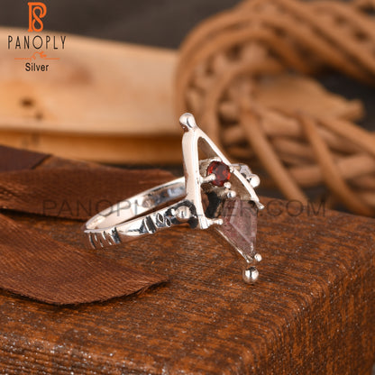 Strawberry Quartz & Garnet Kite Shape 925 Sterling Silver Ring