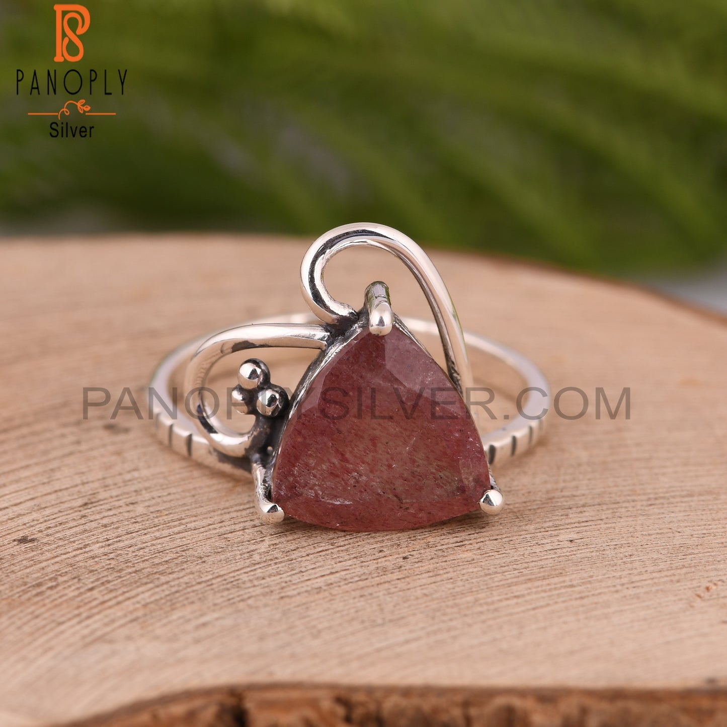 925 Sterling Silver Strawberry Quartz Trillion Ring