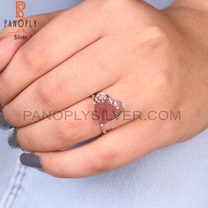 925 Sterling Silver Strawberry Quartz Trillion Ring