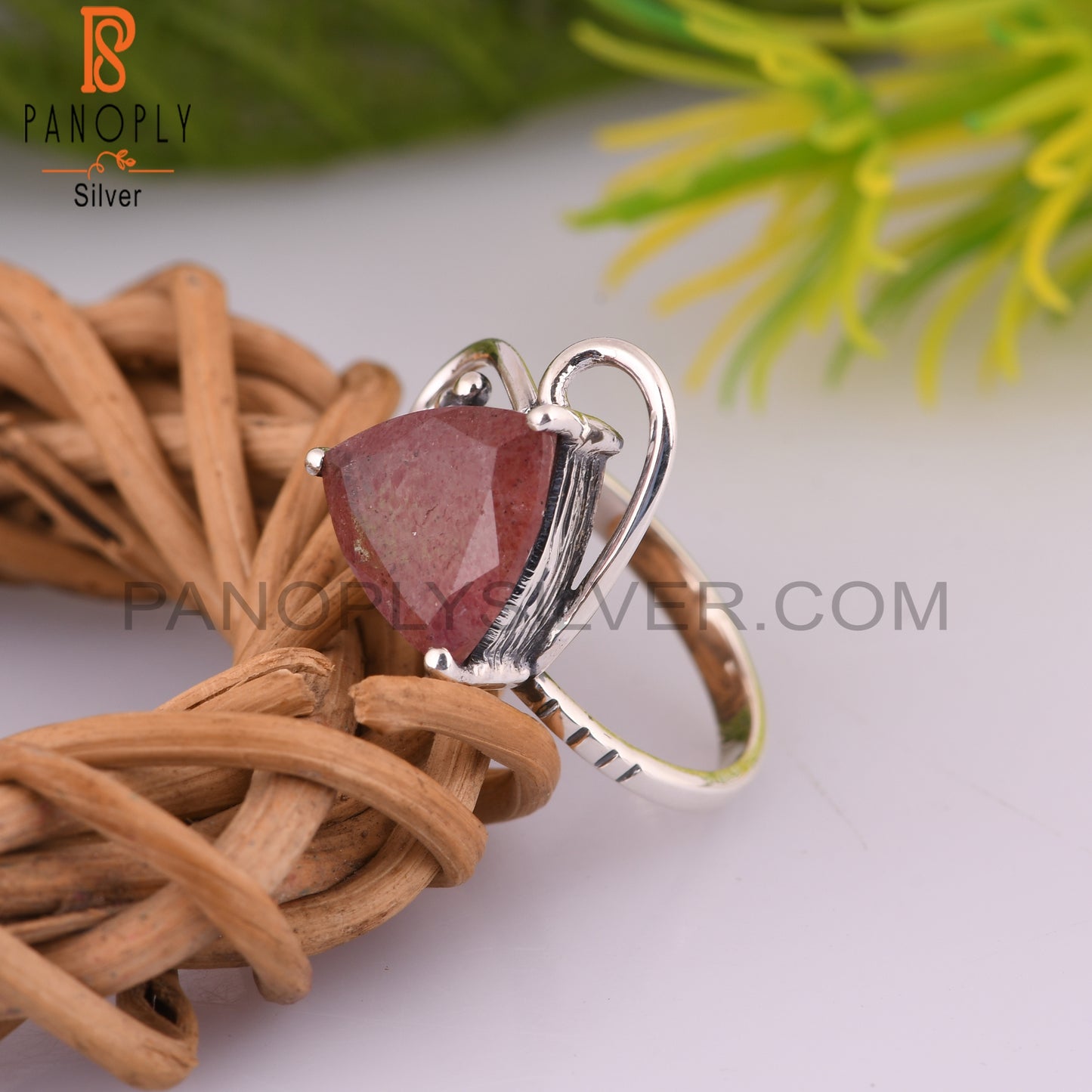 925 Sterling Silver Strawberry Quartz Trillion Ring