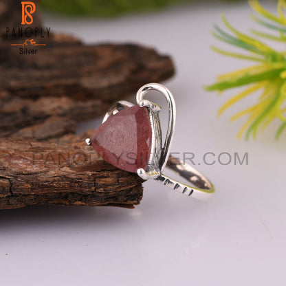 925 Sterling Silver Strawberry Quartz Trillion Ring