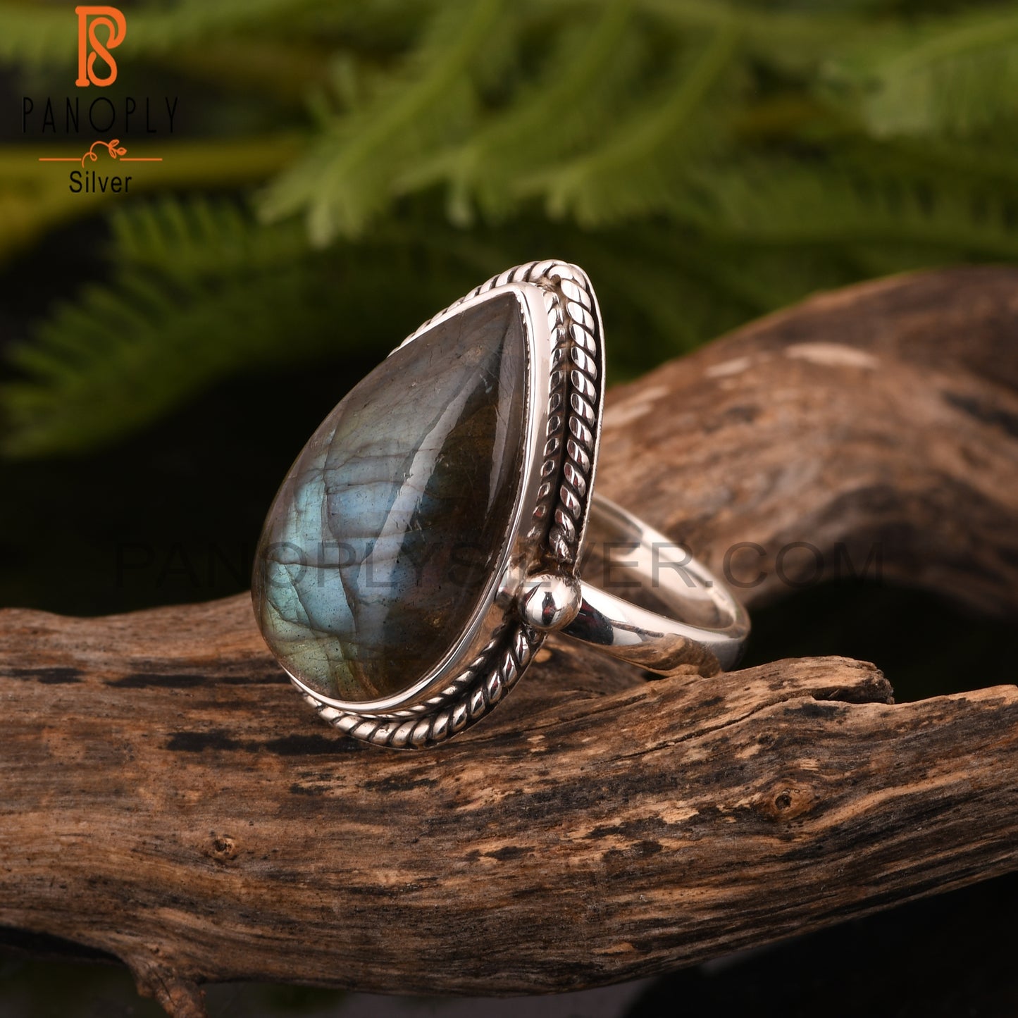 Cabochon Labradorite Pear 925 Silver Ring