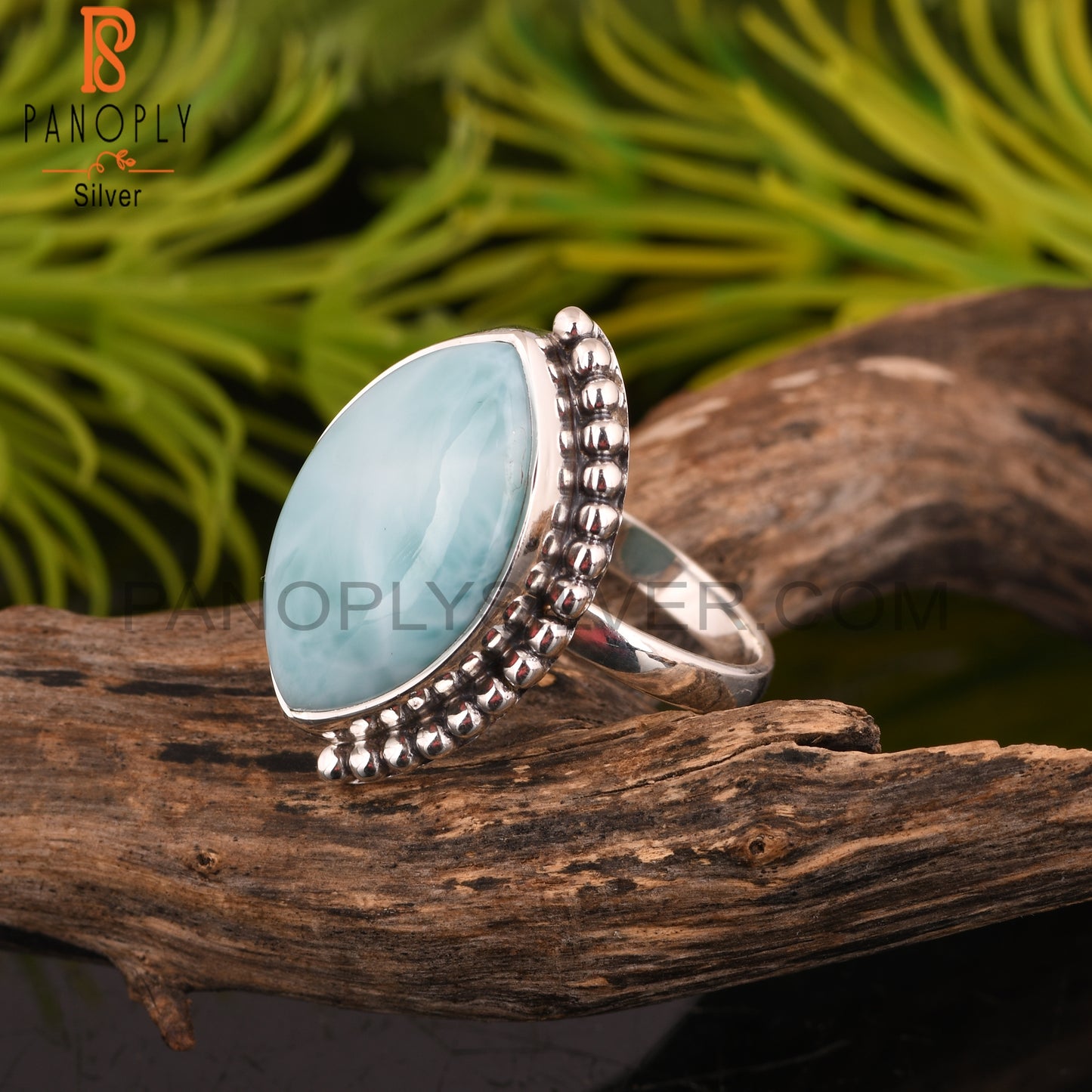 Larimar Marquise 925 Sterling Silver Wedding Ring