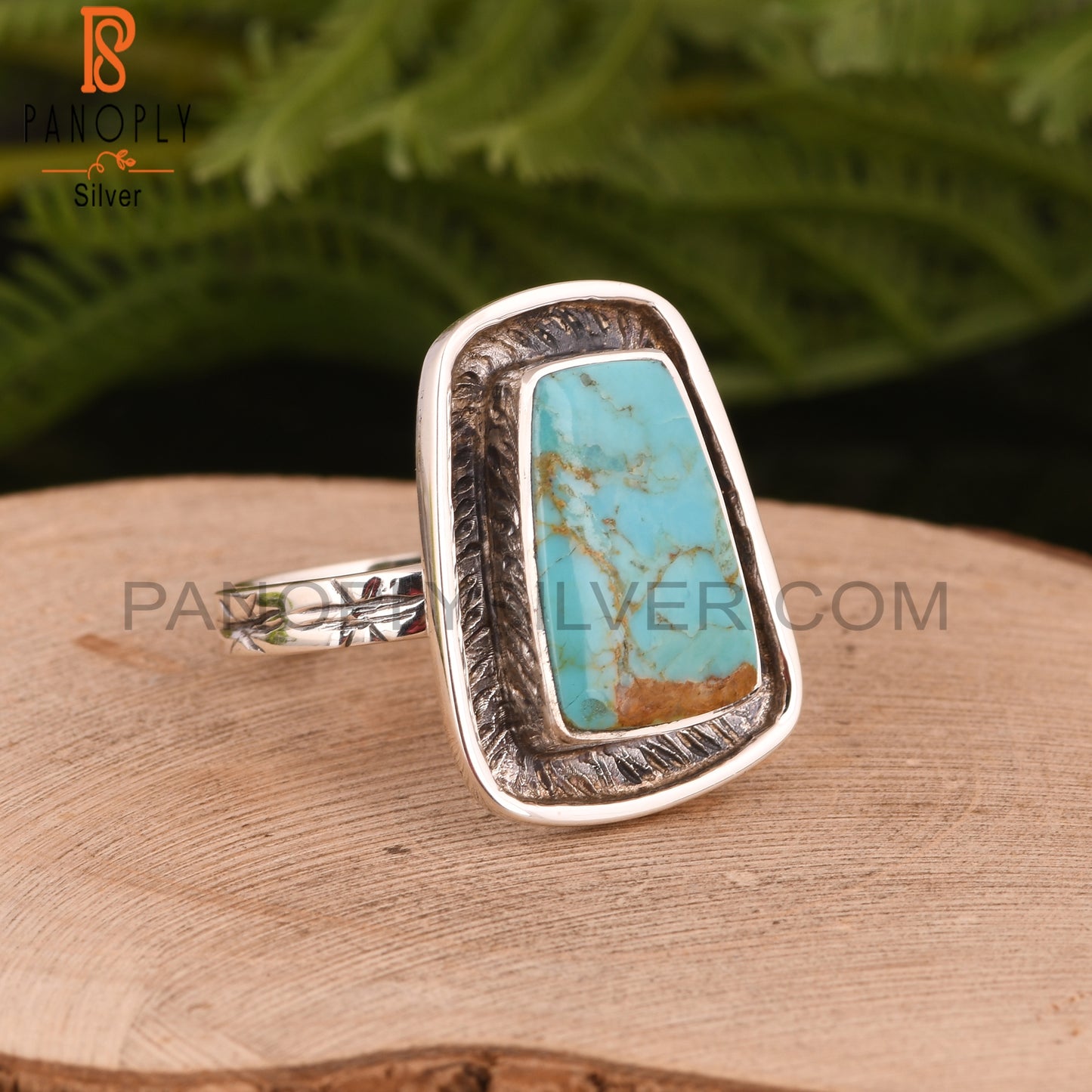 Kingman Turquoise Taper Shape 925 Silver Ring