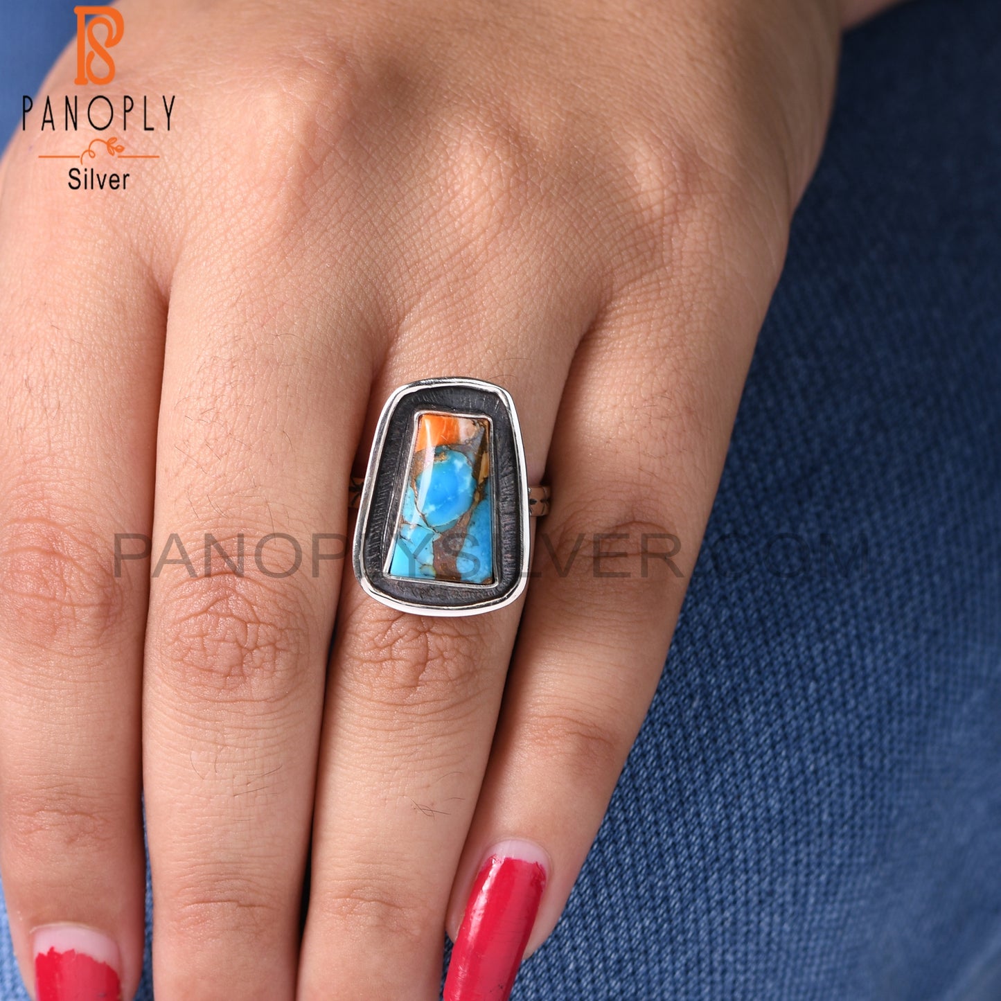 Mojave Copper Oyster Turquoise Taper 925 Sterling Silver Ring