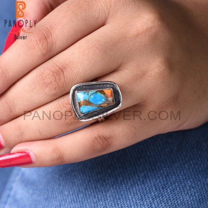 Mojave Copper Oyster Turquoise Taper 925 Sterling Silver Ring