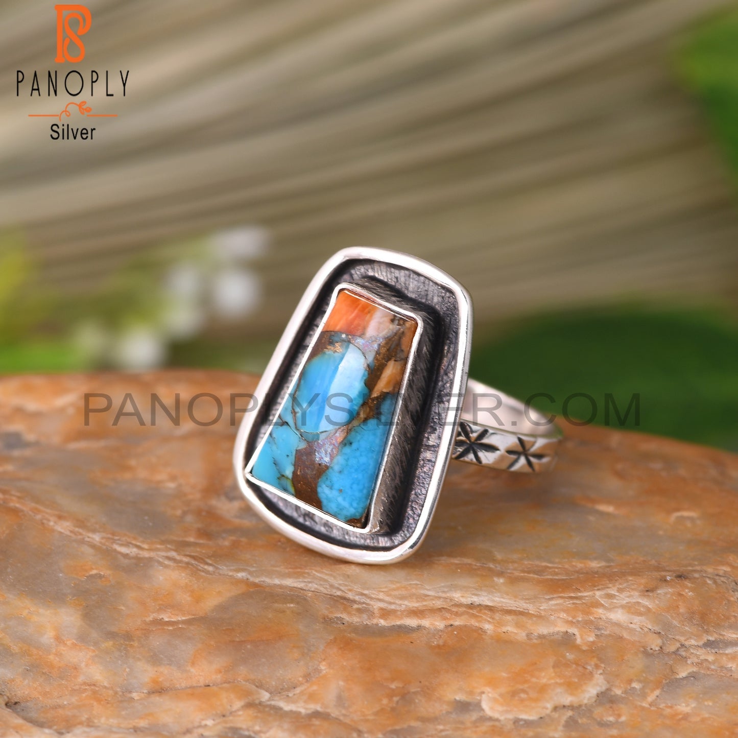 Mojave Copper Oyster Turquoise Taper 925 Sterling Silver Ring