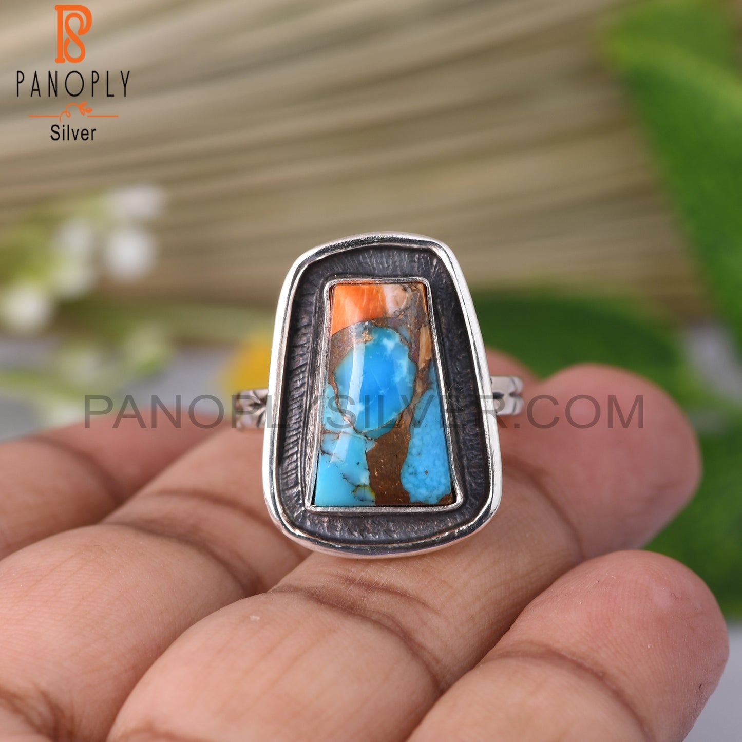 Mojave Copper Oyster Turquoise Taper 925 Sterling Silver Ring