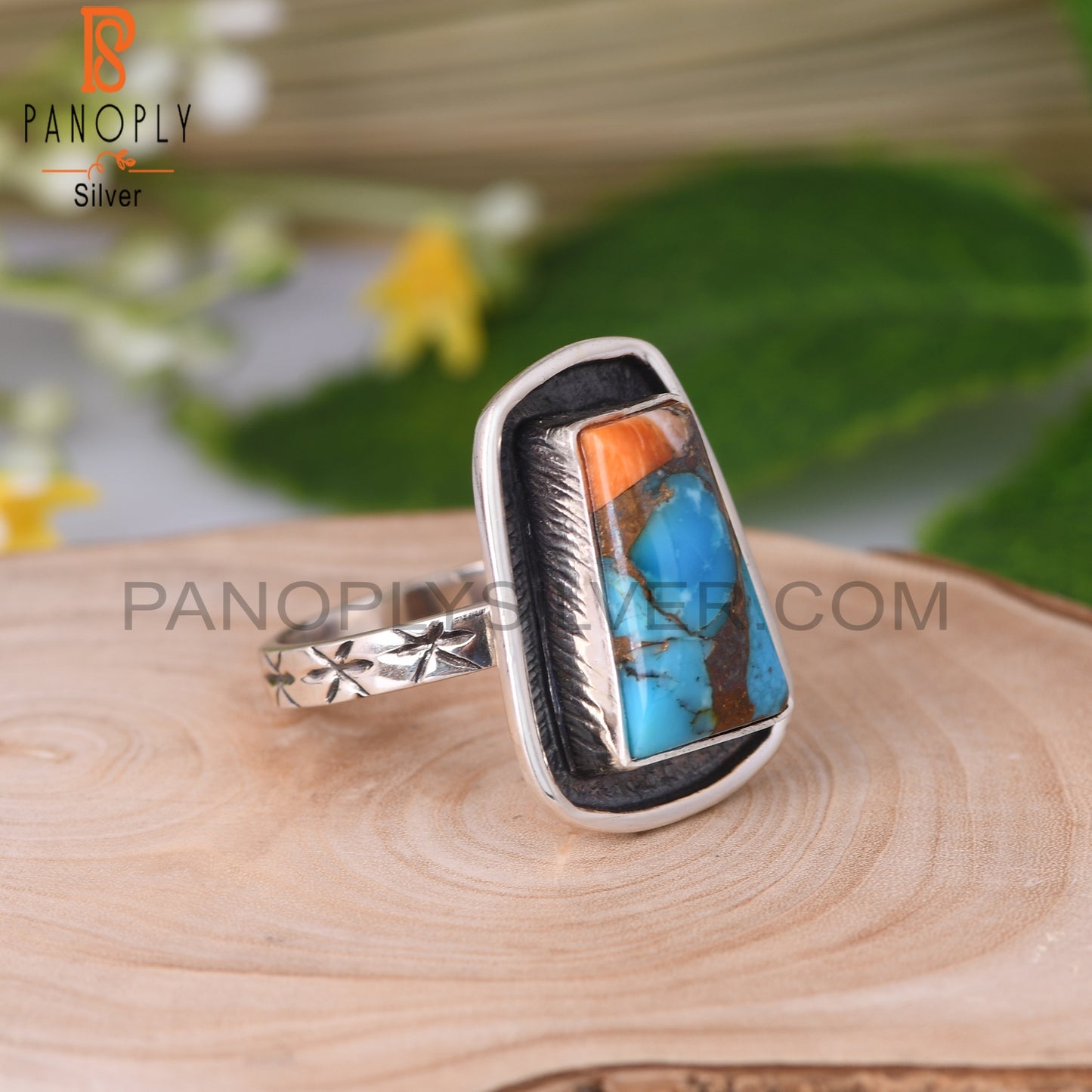 Mojave Copper Oyster Turquoise Taper 925 Sterling Silver Ring