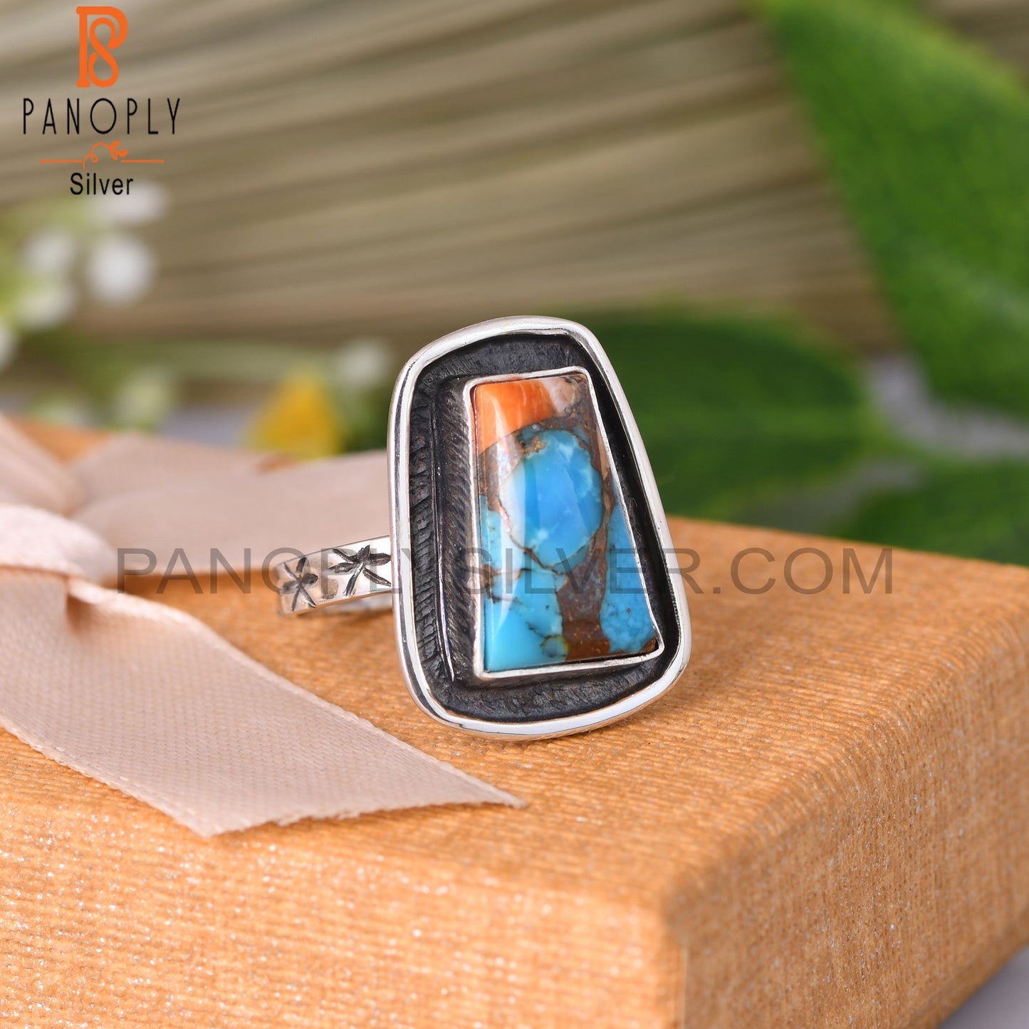 Mojave Copper Oyster Turquoise Taper 925 Sterling Silver Ring