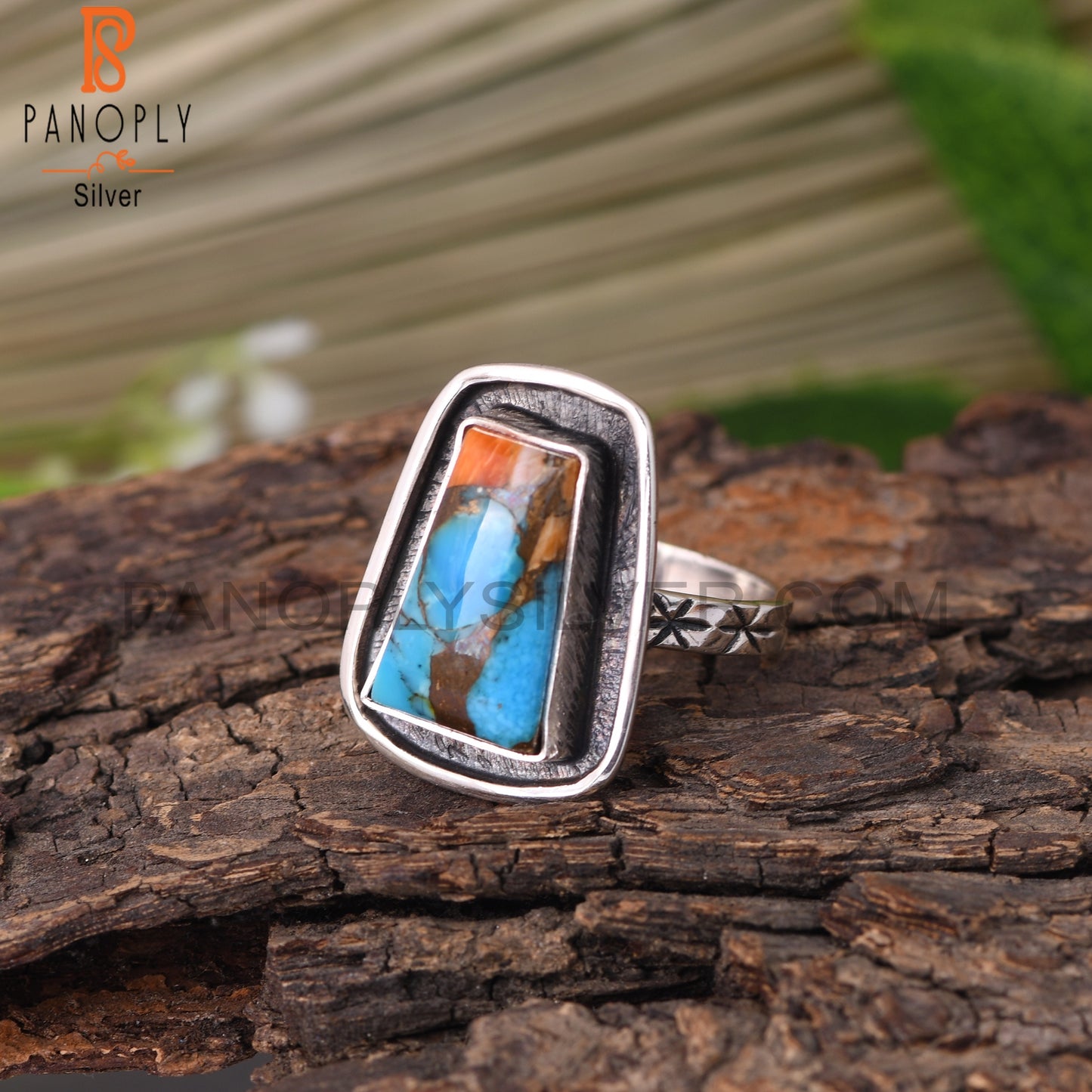 Mojave Copper Oyster Turquoise Taper 925 Sterling Silver Ring