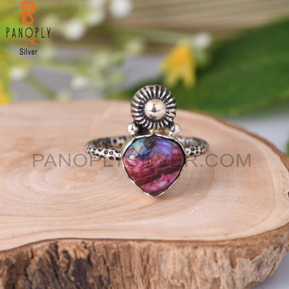Mojave Copper Purple Oyster Turquoise Heart 925 Silver Ring