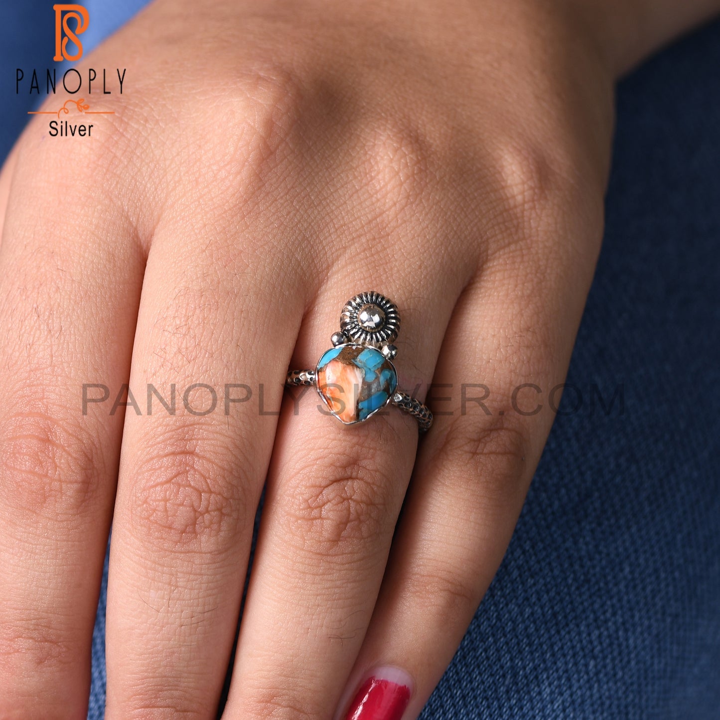 925 Sterling Silver Mojave Copper Oyster Turquoise Ring
