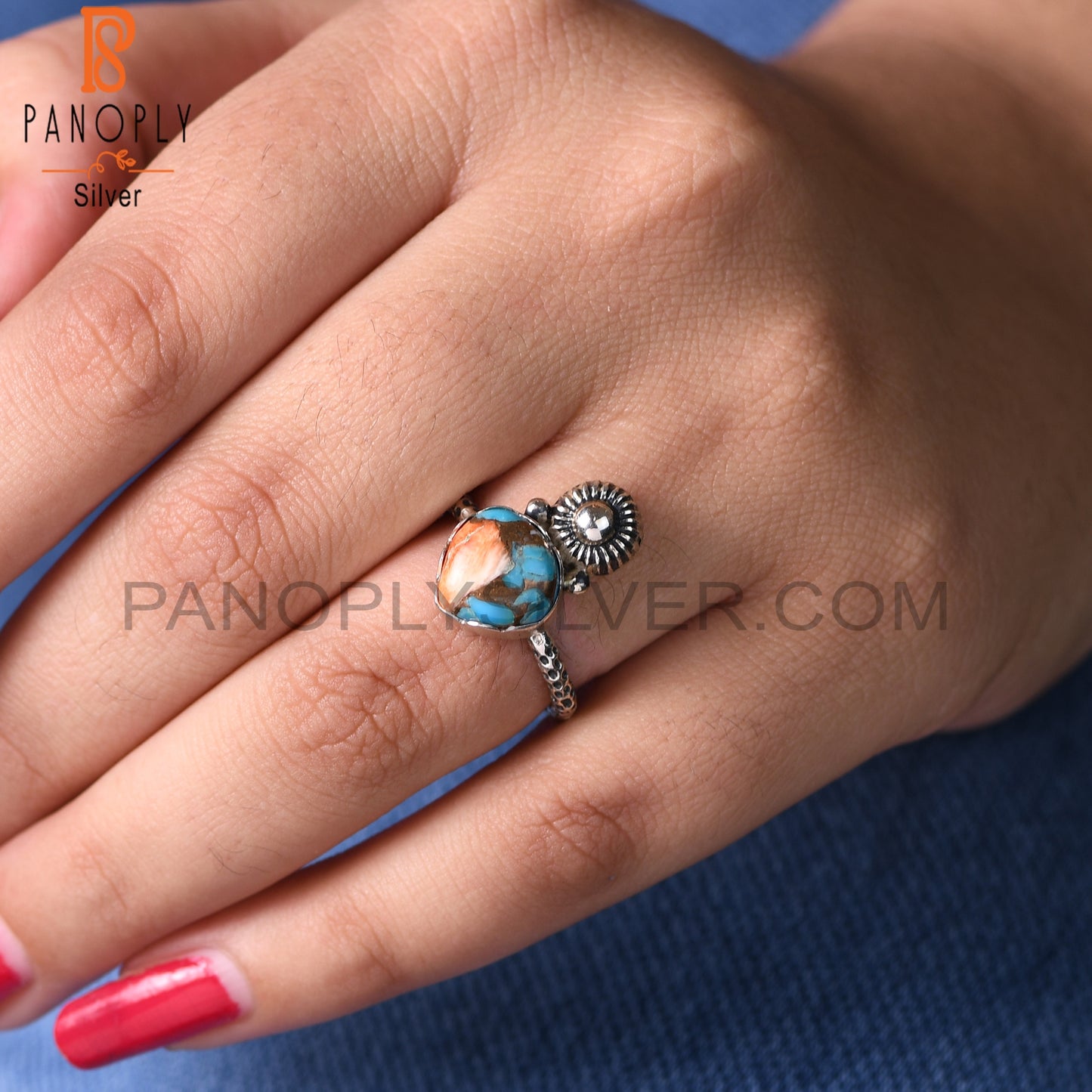 925 Sterling Silver Mojave Copper Oyster Turquoise Ring