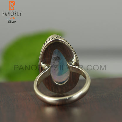 Aurora Opal Sky Oval 925 Sterling Silver Ring