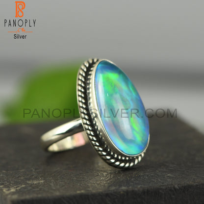 Aurora Opal Sky Oval 925 Sterling Silver Ring