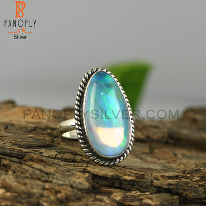 Aurora Opal Sky Oval 925 Sterling Silver Ring
