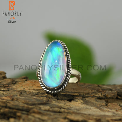 Aurora Opal Sky Oval 925 Sterling Silver Ring