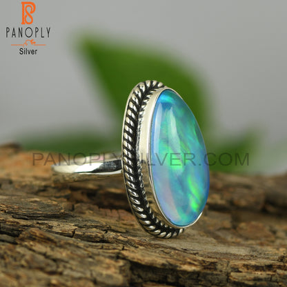 Aurora Opal Sky Oval 925 Sterling Silver Ring