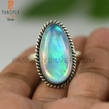 Aurora Opal Sky Oval 925 Sterling Silver Ring