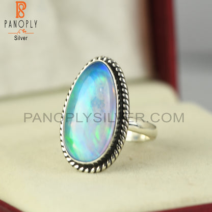 Aurora Opal Sky Oval 925 Sterling Silver Ring