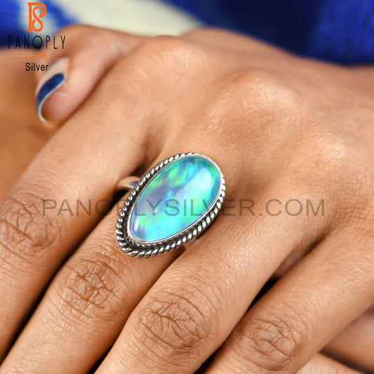 Aurora Opal Sky Oval 925 Sterling Silver Ring