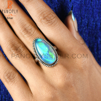 Aurora Opal Sky Oval 925 Sterling Silver Ring