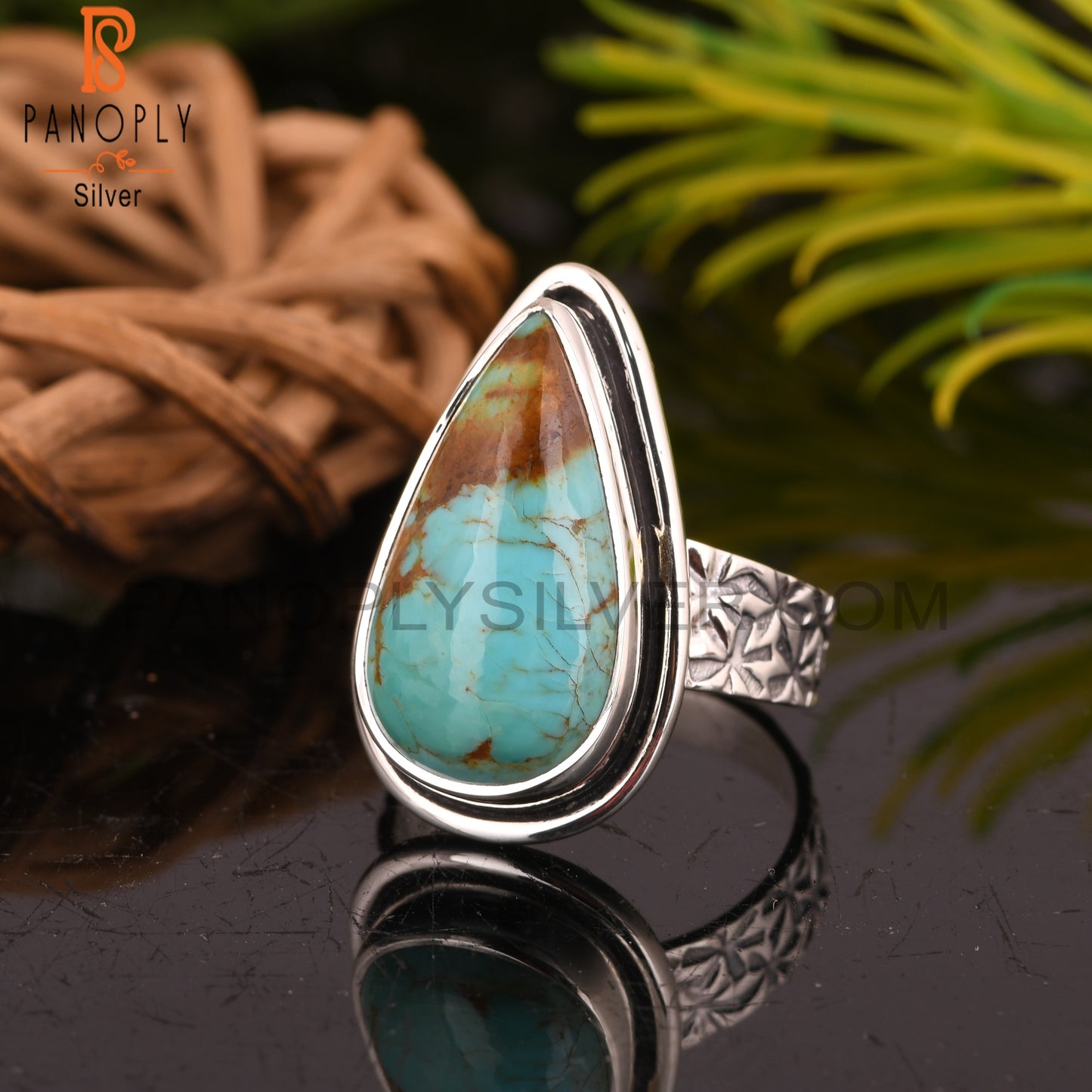 Kingman Turquoise Pear 925 Silver Ring