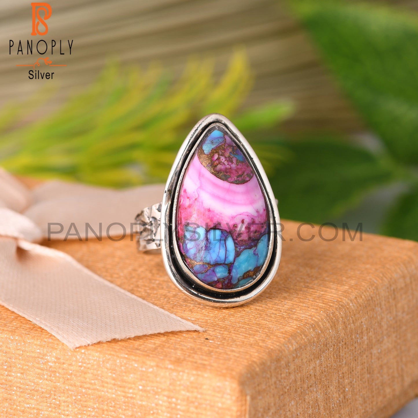 Mojave Copper Oyster Turquoise Pear Shape S 925 Purple Ring