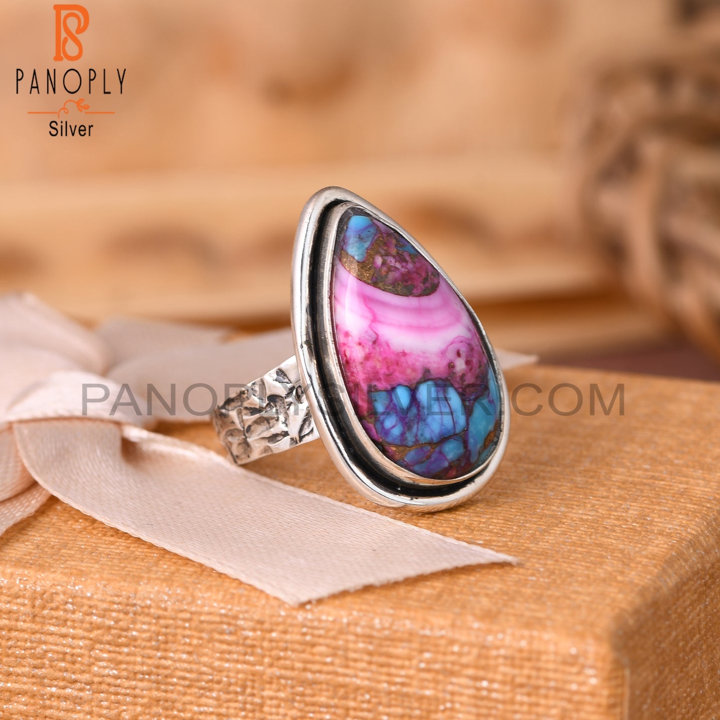 Mojave Copper Oyster Turquoise Pear Shape S 925 Purple Ring