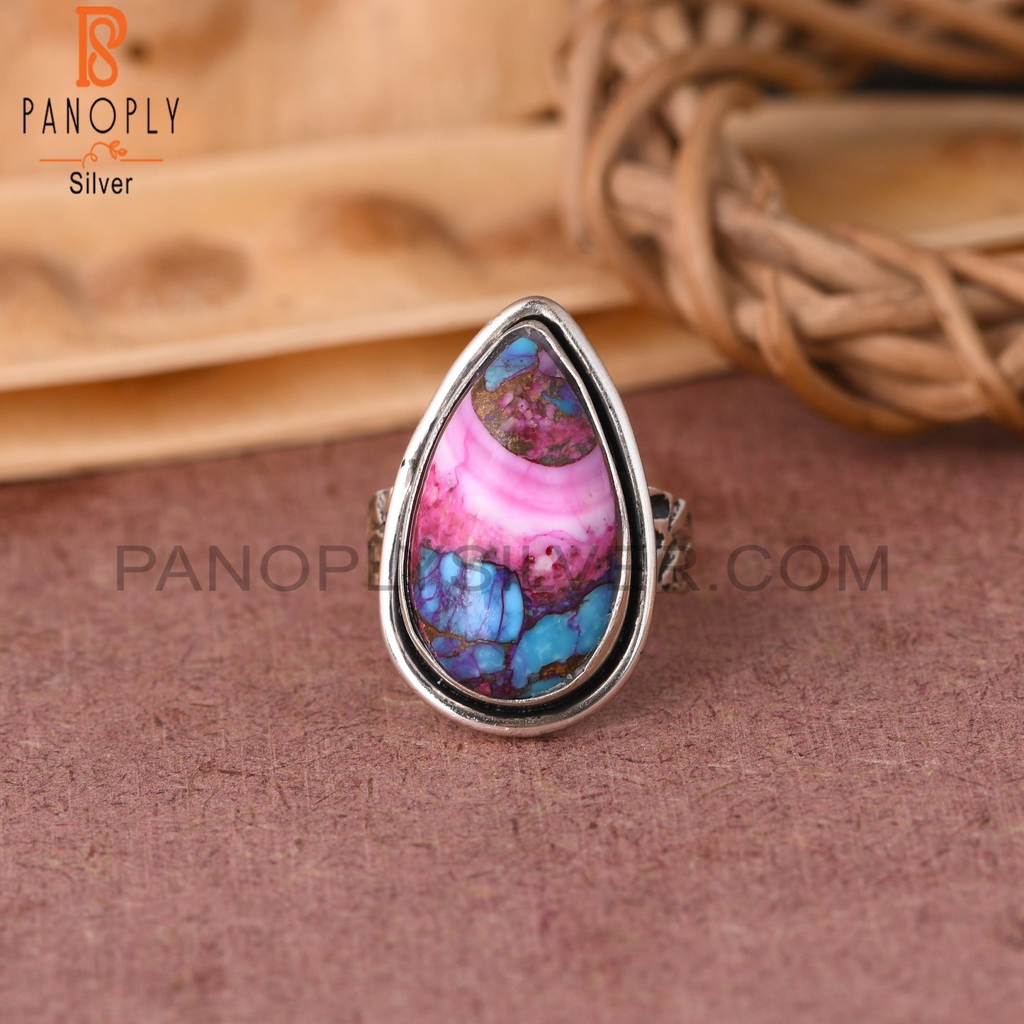 Mojave Copper Oyster Turquoise Pear Shape S 925 Purple Ring