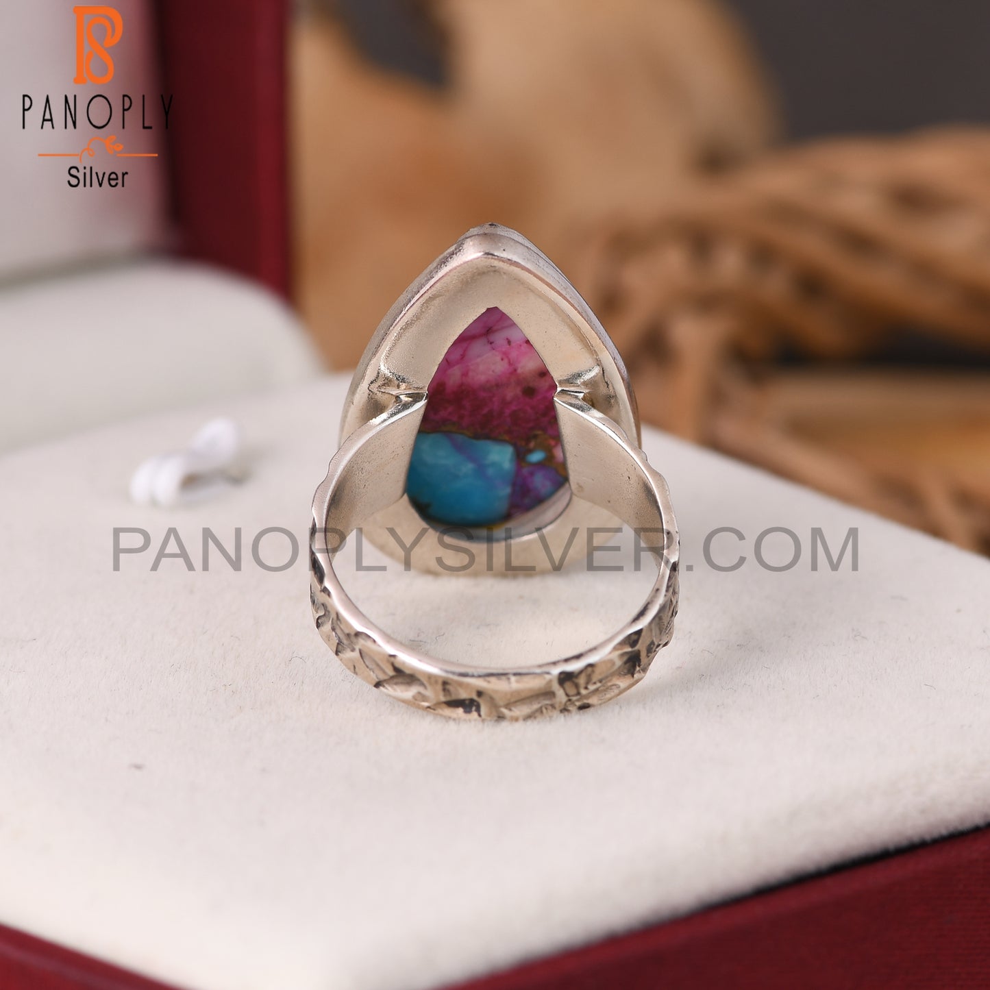 Mojave Copper Oyster Turquoise Pear Shape S 925 Purple Ring