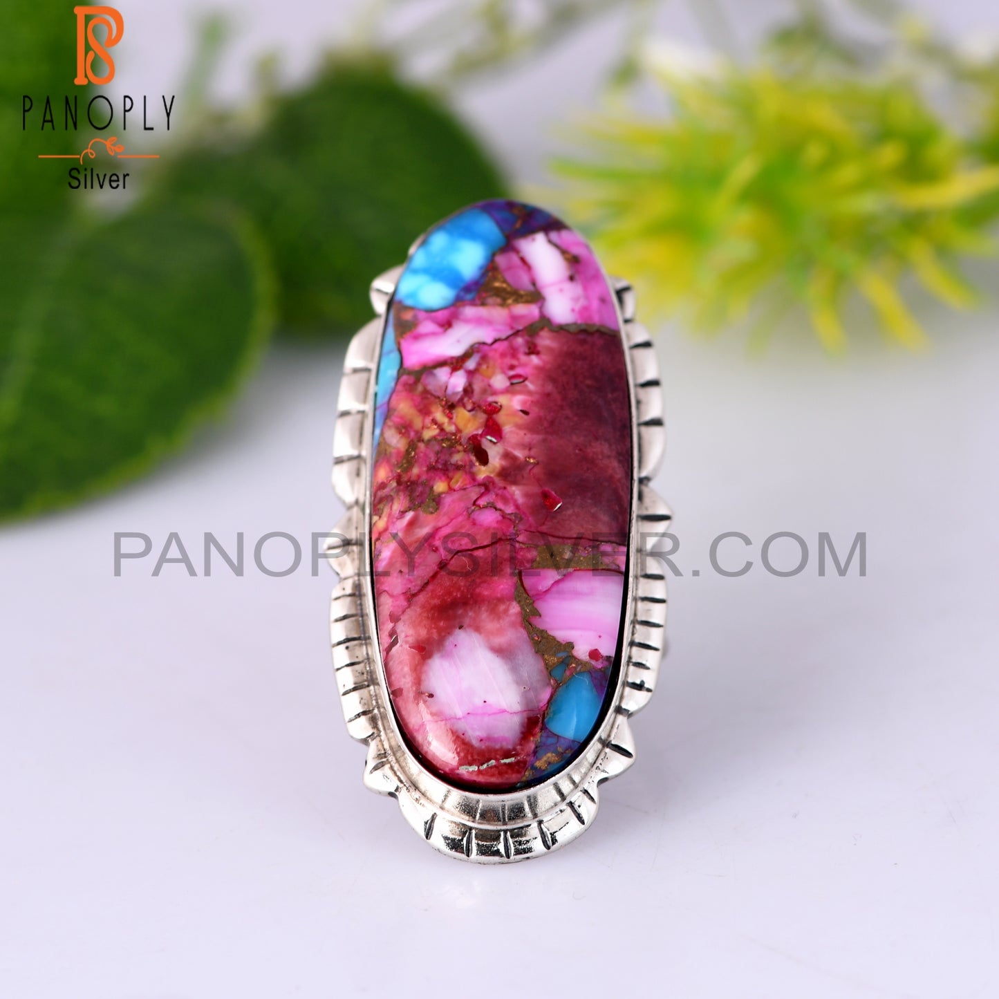 Mojave Copper Purple Oyster Turquoise Oval 925 Silver Ring