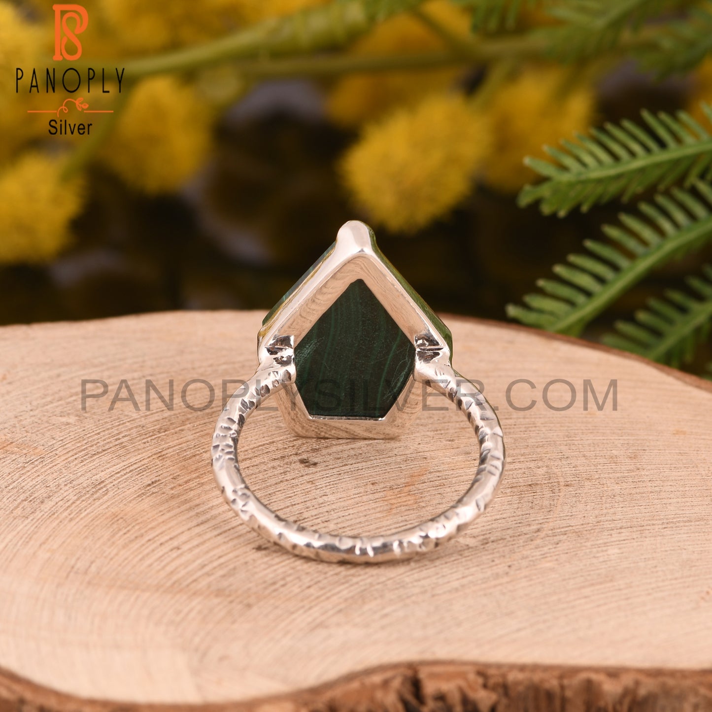 Dainty Malachite Pentagon 925 Silver Ring