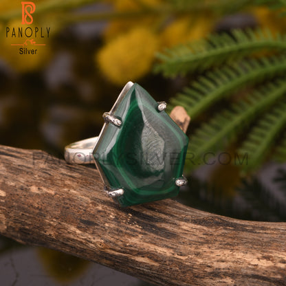 Malachite Penatgon 925 Sterling Silver Vintage Ring