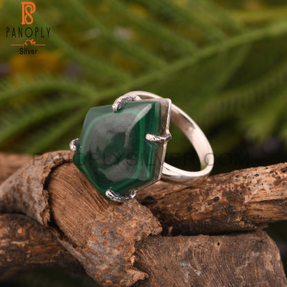 Malachite Penatgon 925 Sterling Silver Vintage Ring