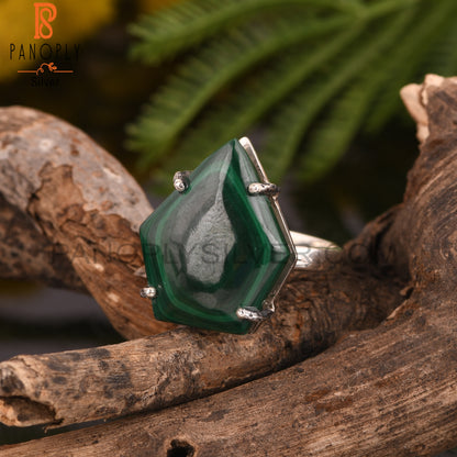 Malachite Penatgon 925 Sterling Silver Vintage Ring