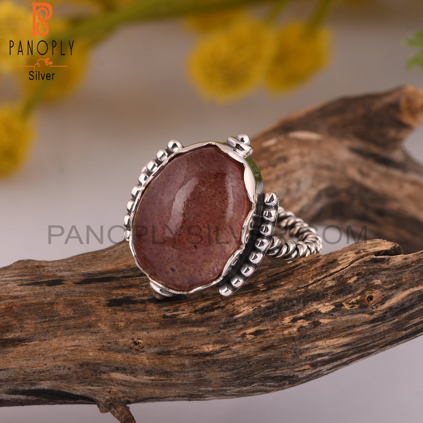 Strawberry Quartz Oval 925 Sterling Silver Ring For Mom