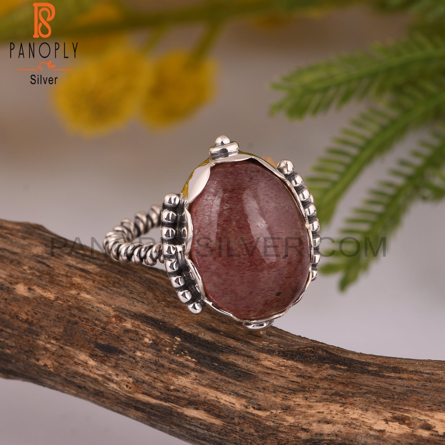 Strawberry Quartz Oval 925 Sterling Silver Ring For Mom