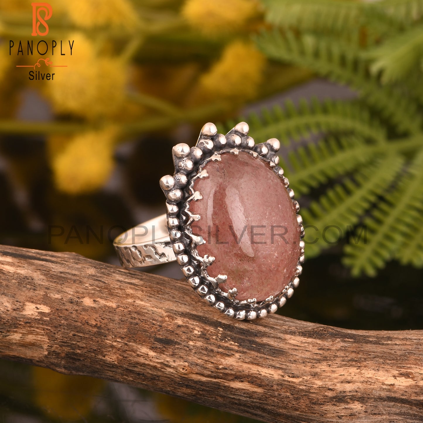 Strawberry Quartz 925 Stamp Silver Ring