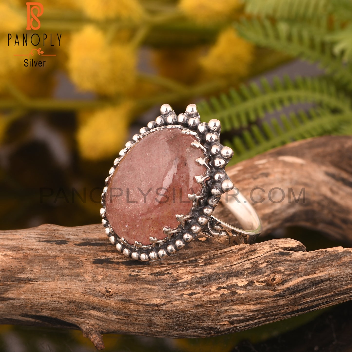 Strawberry Quartz 925 Stamp Silver Ring