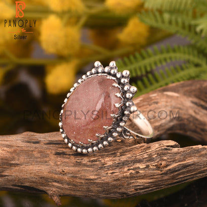 Strawberry Quartz 925 Stamp Silver Ring