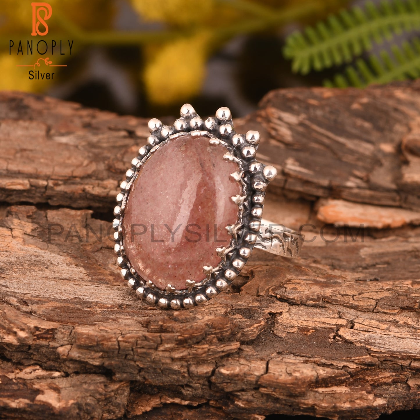 Strawberry Quartz 925 Stamp Silver Ring