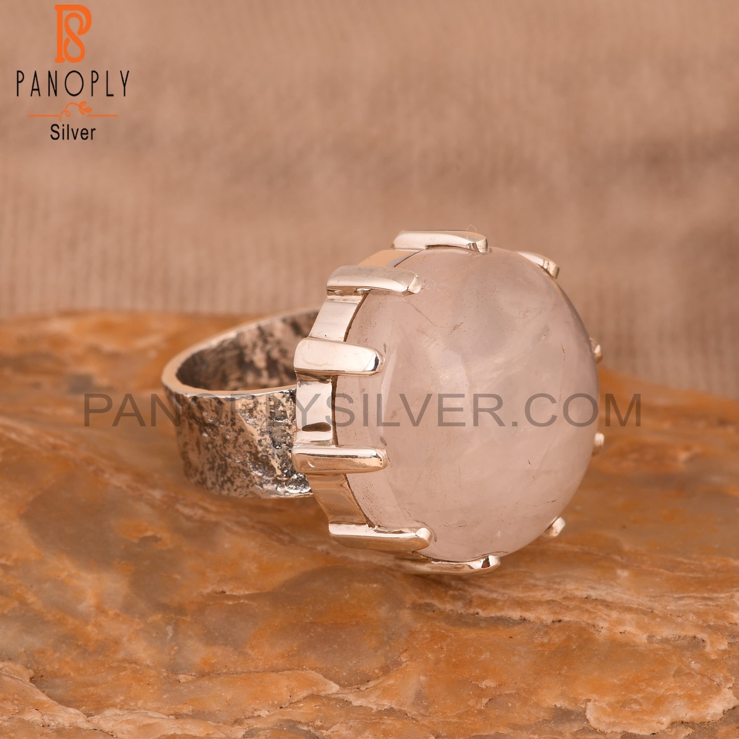 Cabochon Rose Quartz 925 Sterling Silver Ring