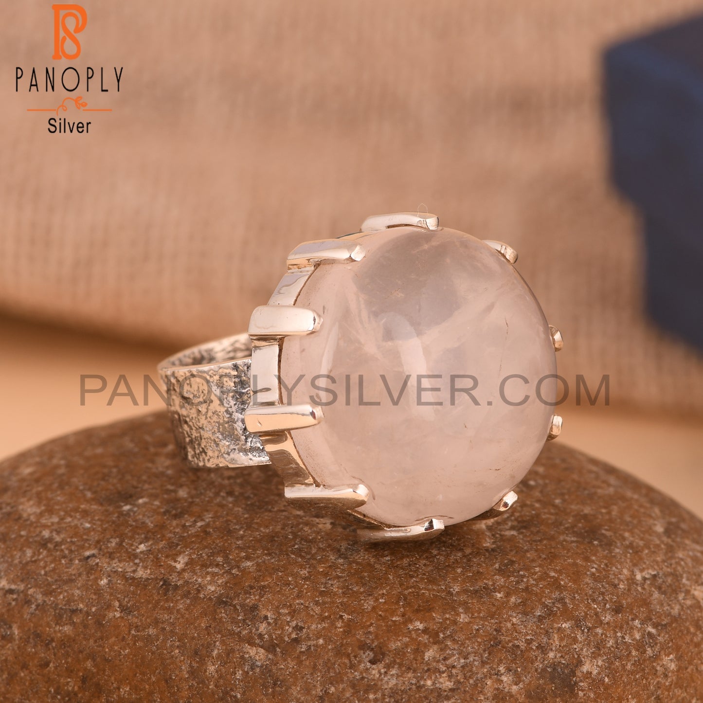 Cabochon Rose Quartz 925 Sterling Silver Ring