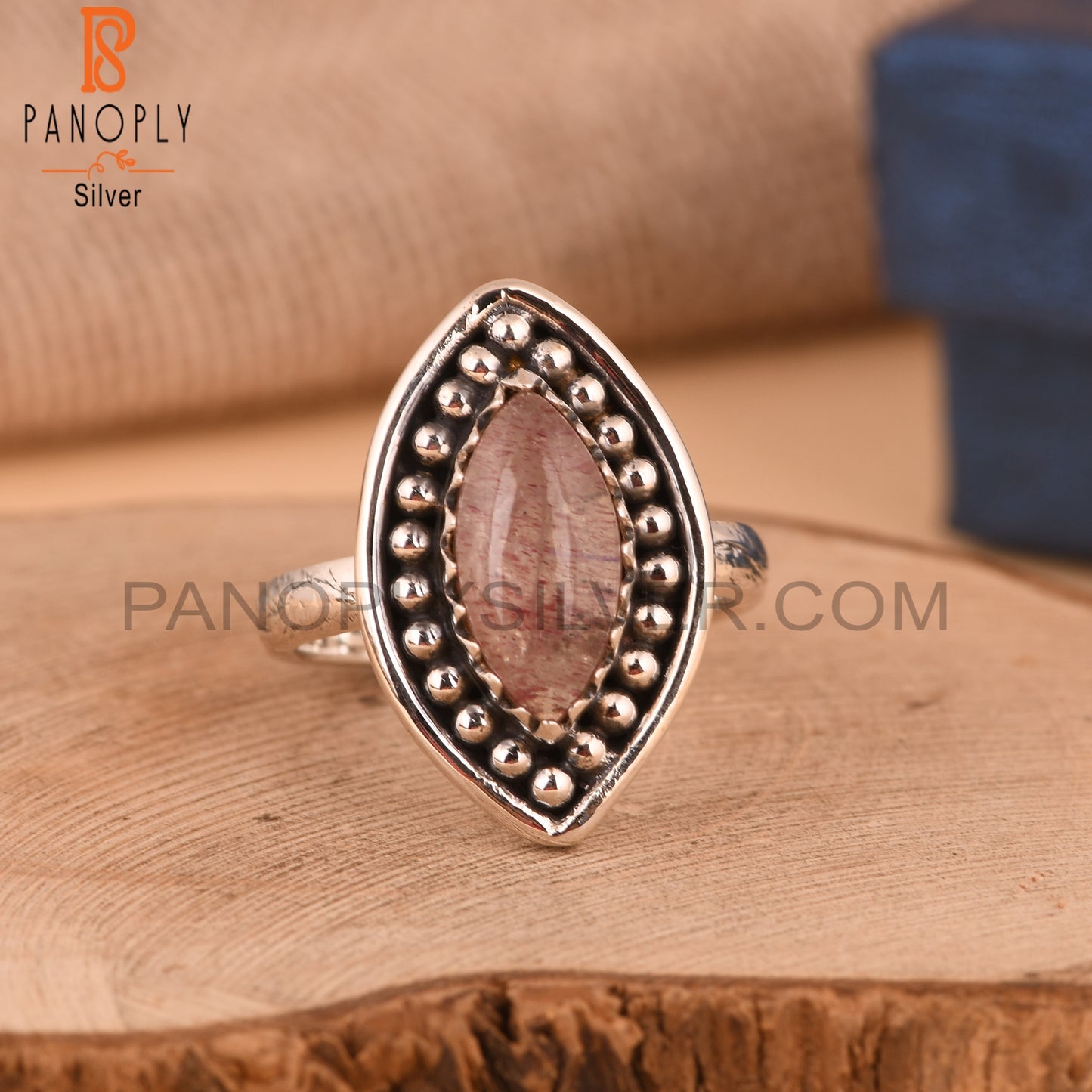 Marquise Strawberry Quartz 925 Silver Ring
